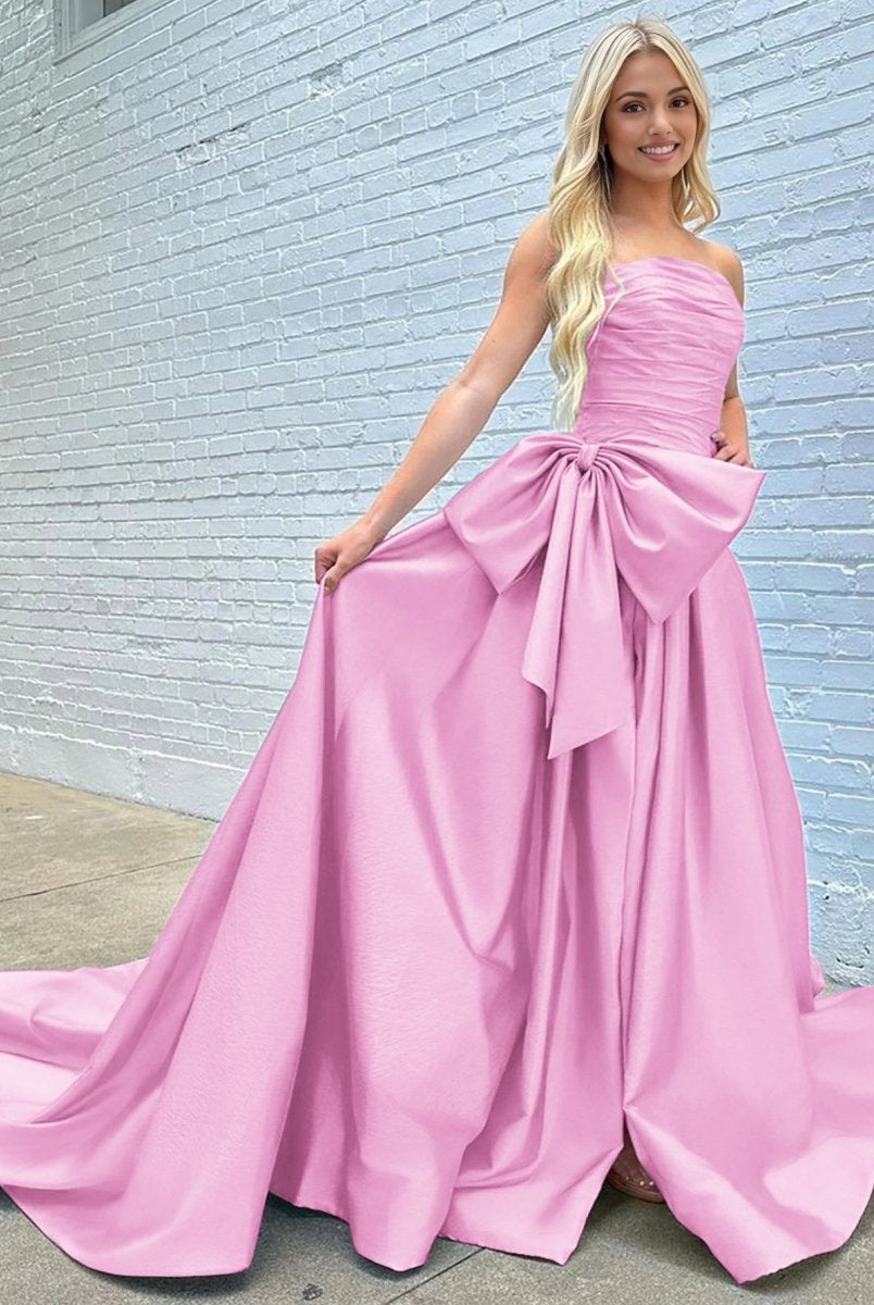 Maisie |A-line Strapless Taffeta Long Prom Dress With Slit