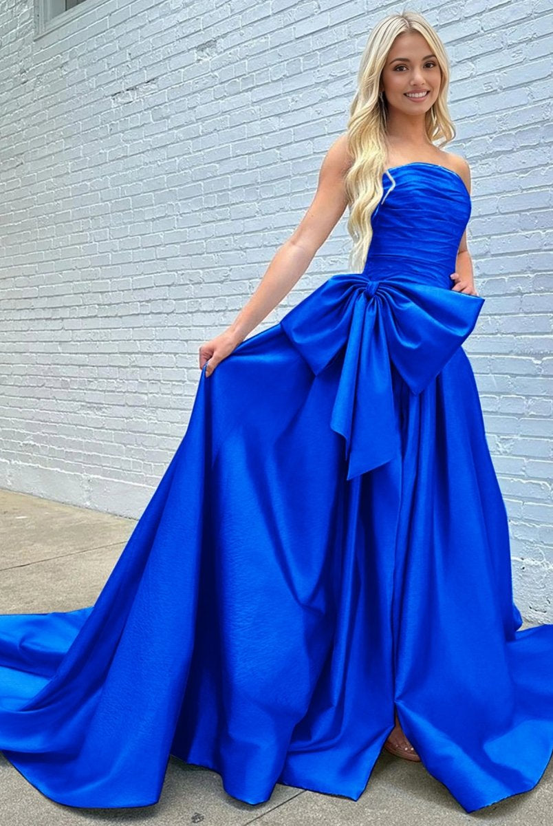 Maisie |A-line Strapless Taffeta Long Prom Dress With Slit