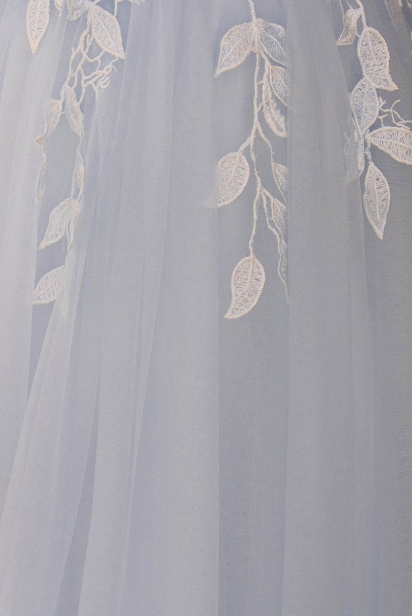 Cynthia | Light Blue V Neck Lace-Up Appliques Tulle Long Prom Dress