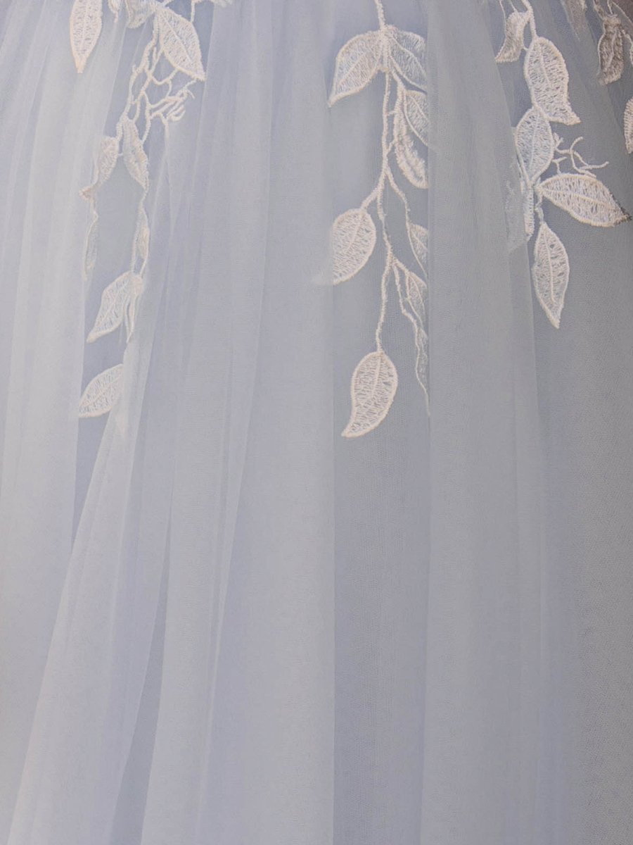 Cynthia | Light Blue V Neck Lace-Up Appliques Tulle Long Prom Dress