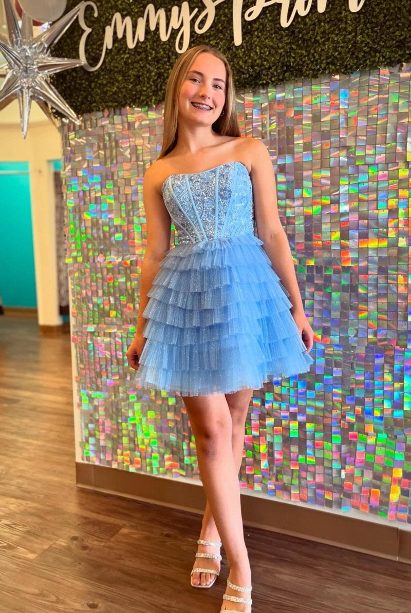 Sweetheart Purple A - line Tiered Ruffle Short Dress - KissProm