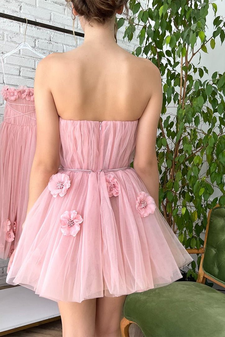 Iris |A-line Short Homecoming Dress with Handmade Flowers