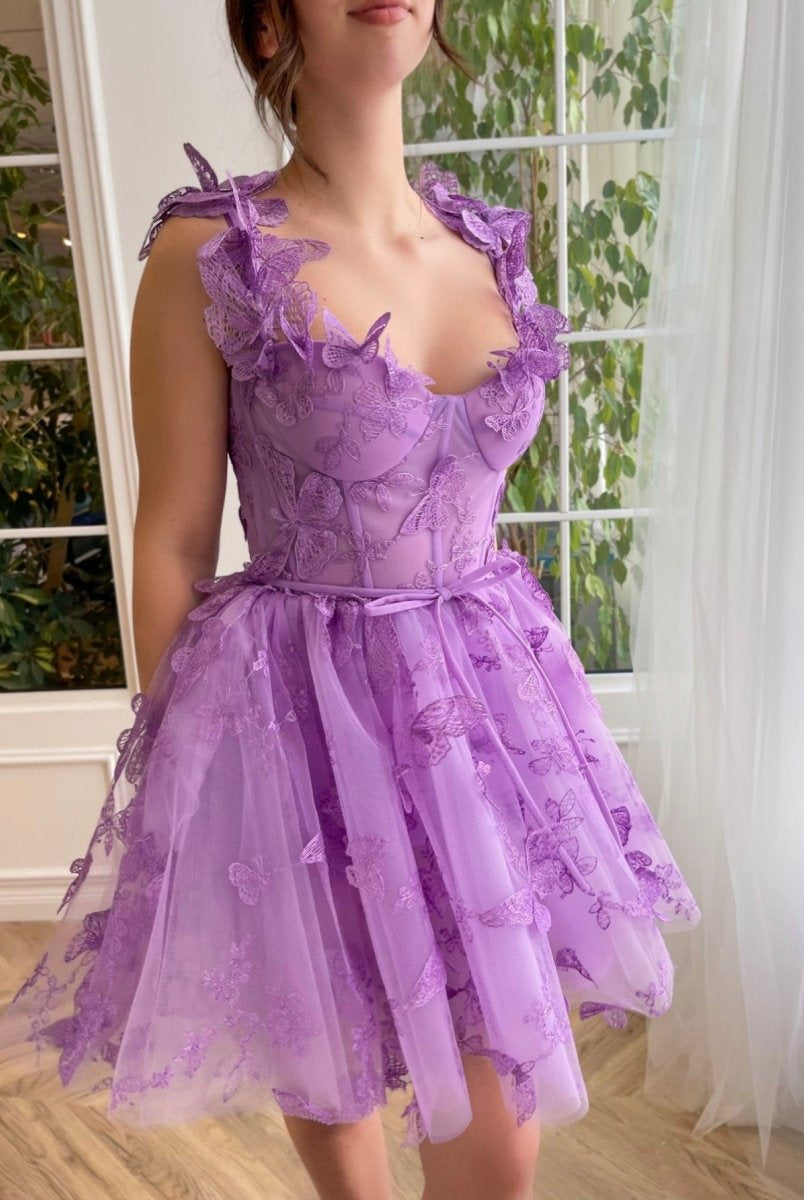 Natalie | Aline Short Tulle Prom Dress with 3D Butterflies