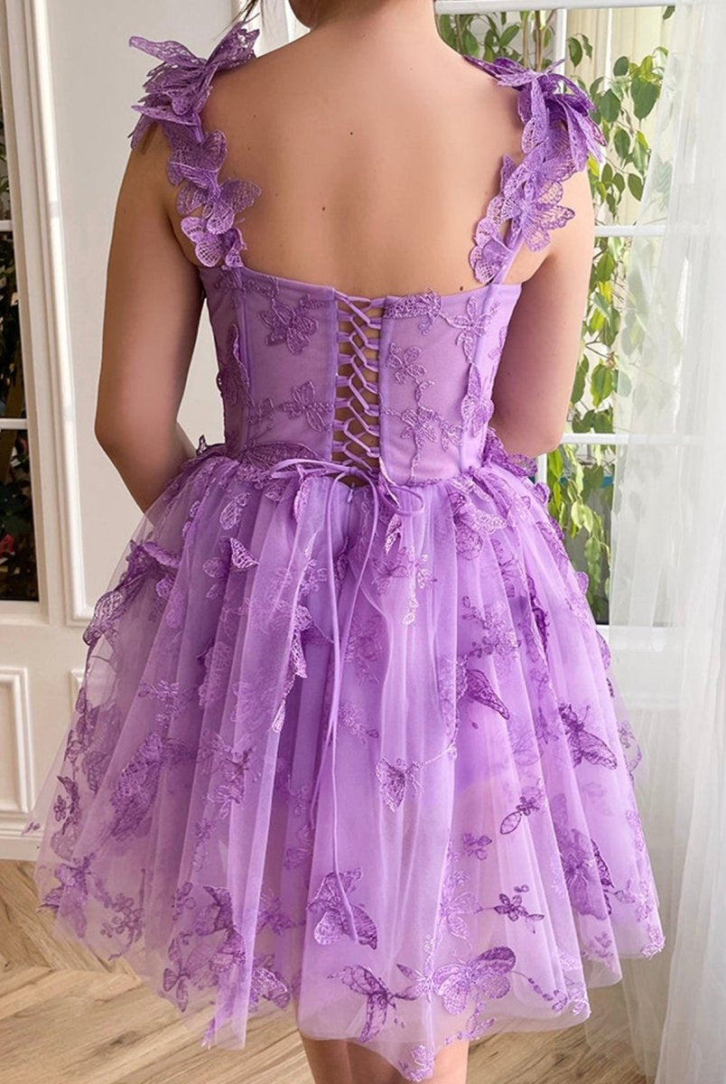 Natalie | Aline Short Tulle Prom Dress with 3D Butterflies