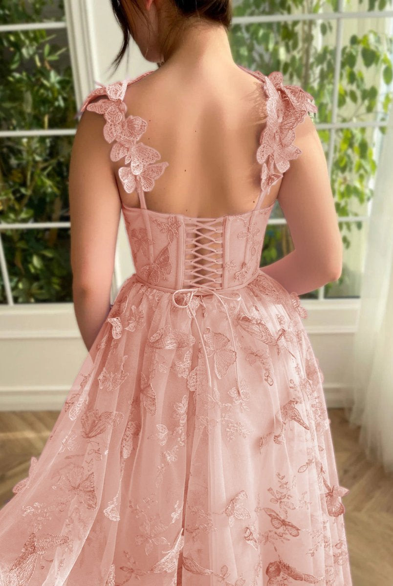Leah | Aline Tulle Midi Prom Dress with 3D Butterflies