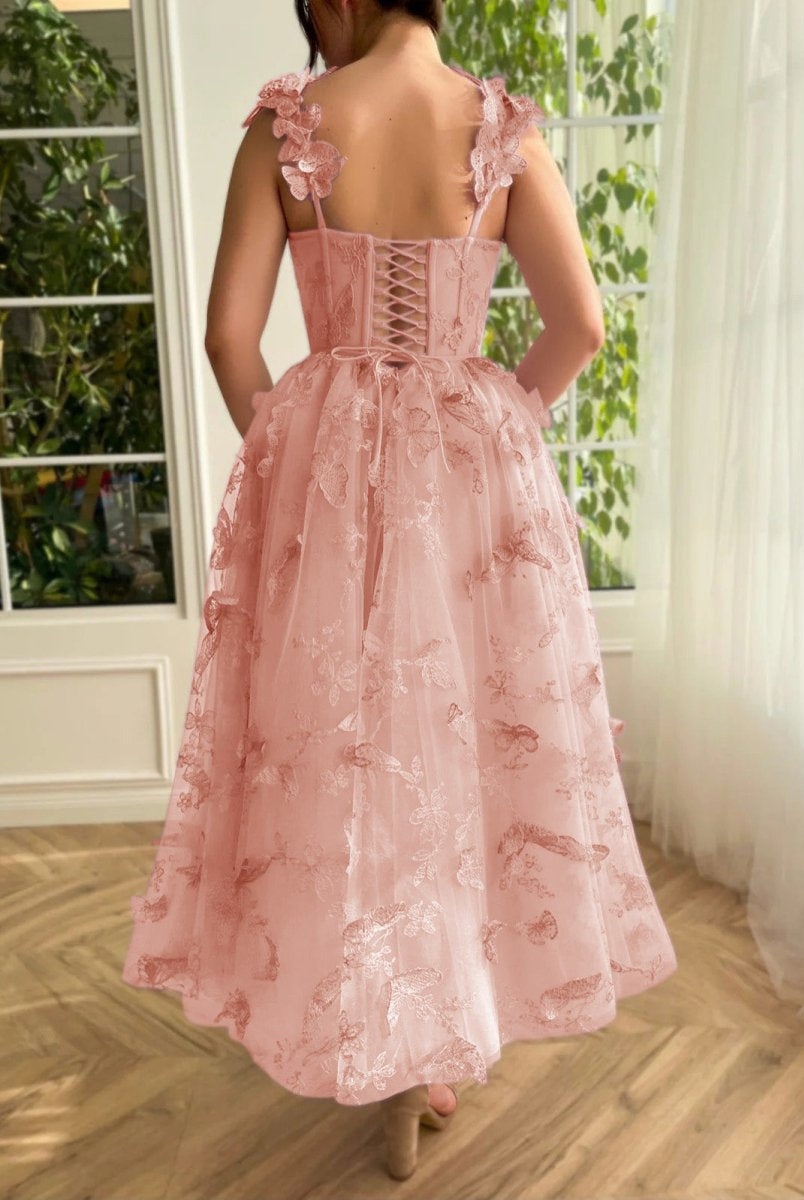 Leah | Aline Tulle Midi Prom Dress with 3D Butterflies