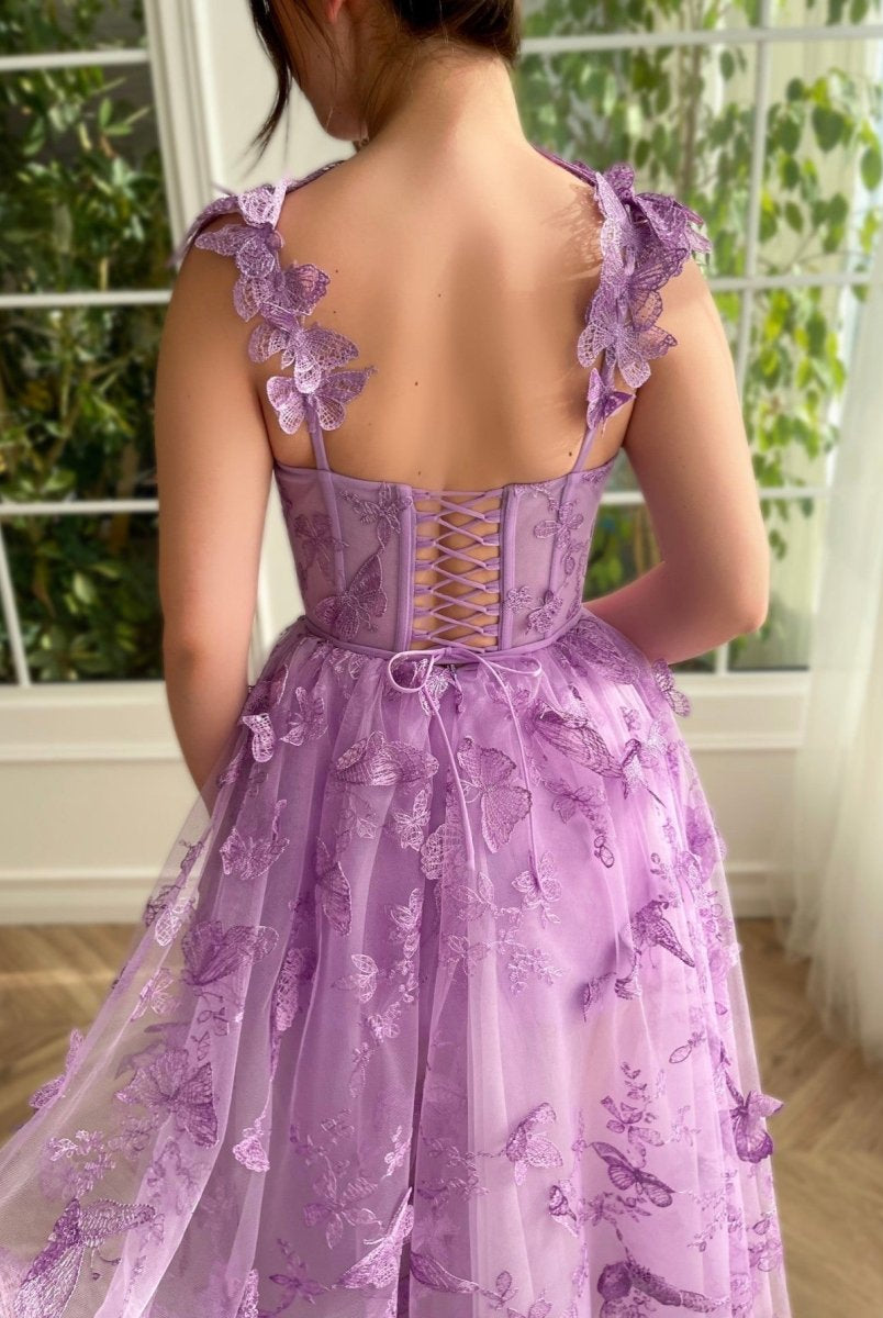 Leah | Aline Tulle Midi Prom Dress with 3D Butterflies