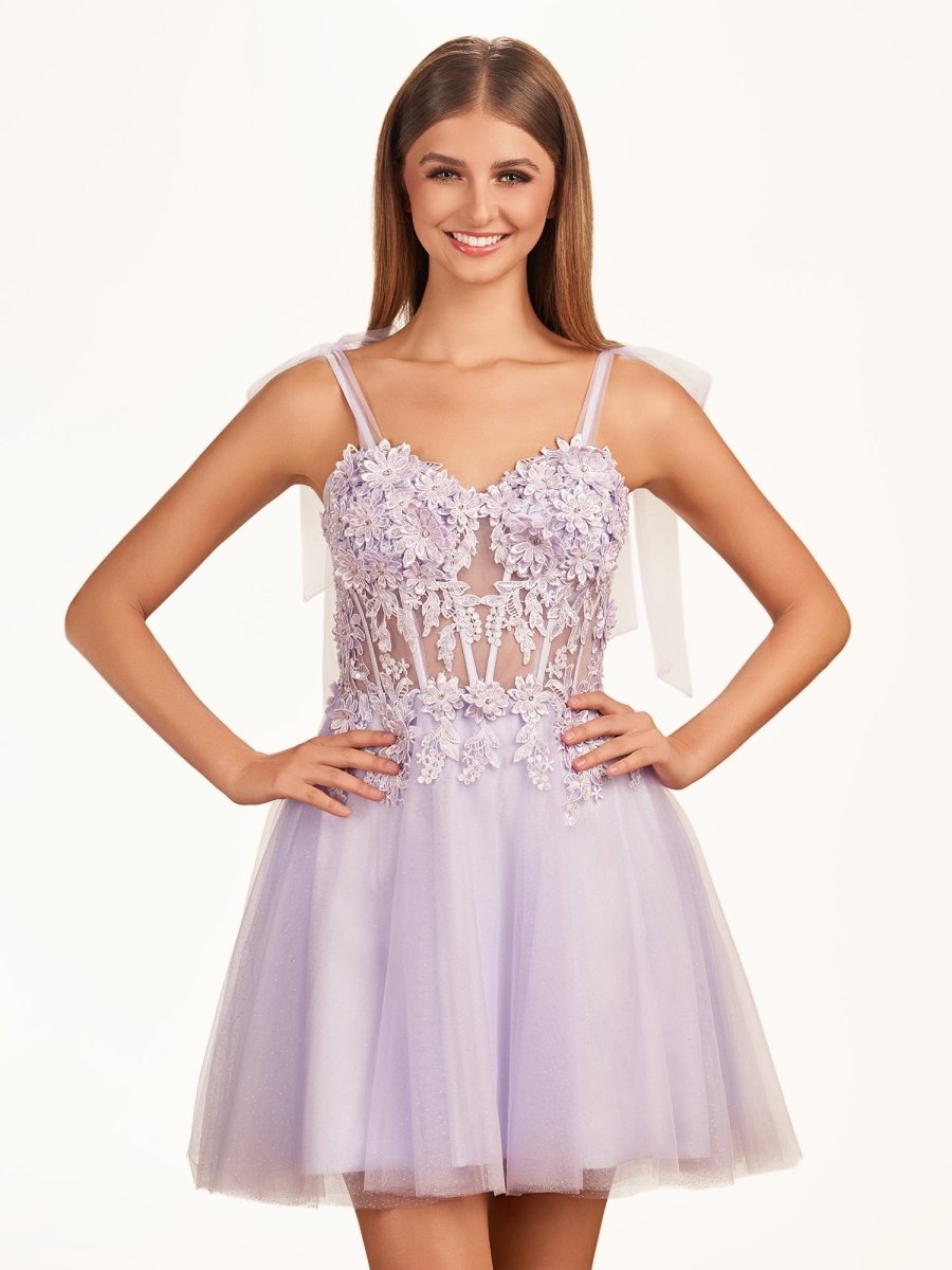 Sparkly Purple Floral A Line Short Homecoming Dress with Appliques