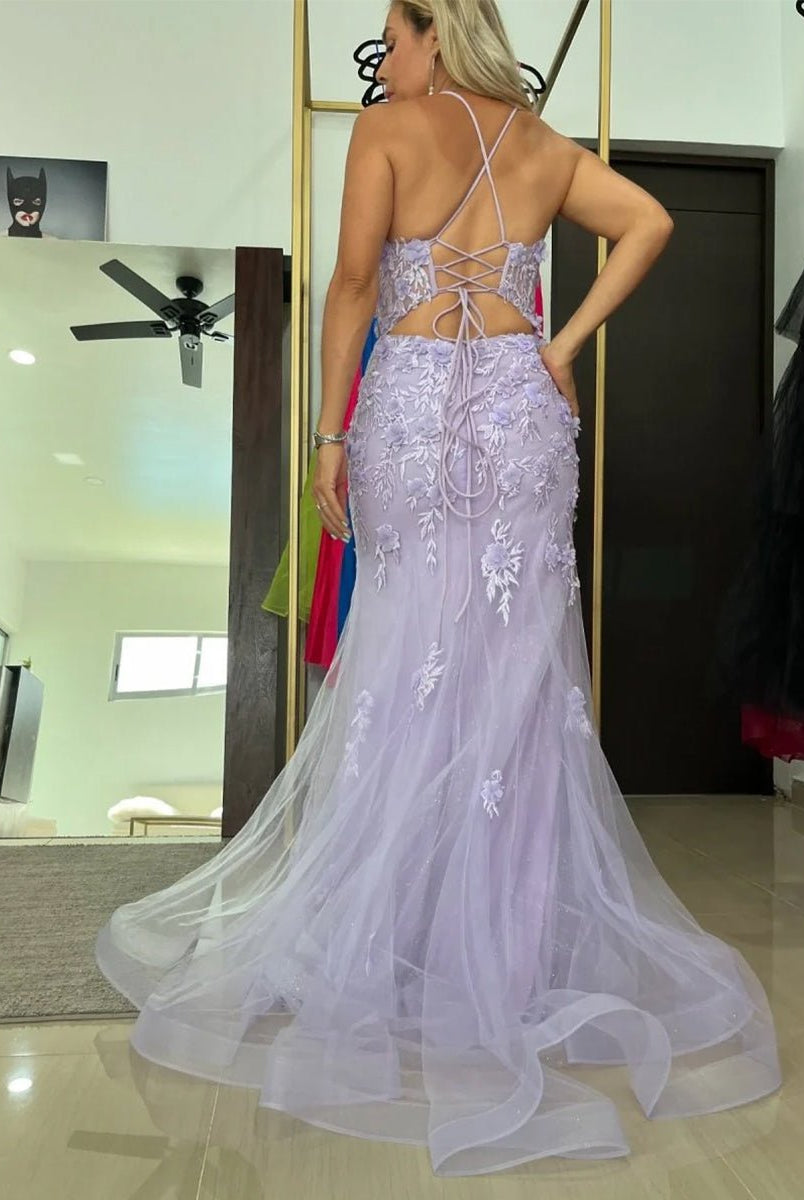 Armani |Lilac Mermaid Scoop Neck Prom Dress with Appliques - KissProm