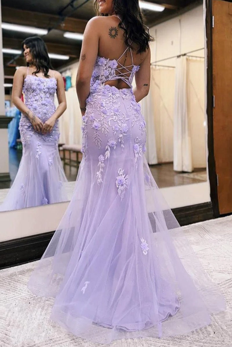 Armani |Lilac Mermaid Scoop Neck Prom Dress with Appliques - KissProm