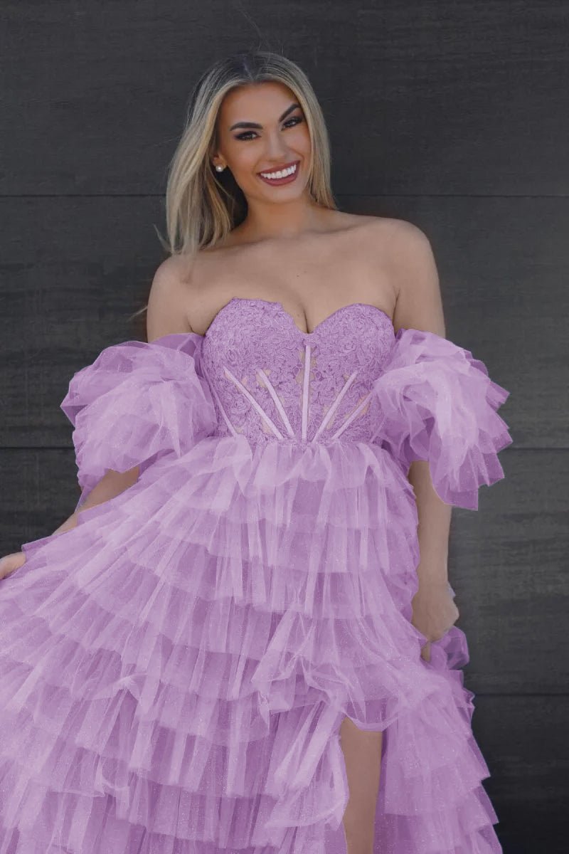 Lilian |A line Sweetheart Glitter Tulle Prom Dress with Slit - KissProm