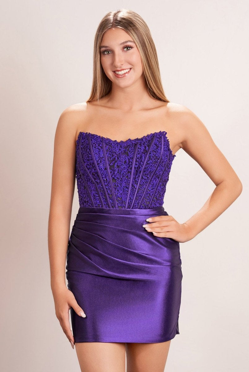 Linia|Sheath Royal Blue Strapless Corset Homecoming Dress - KissProm