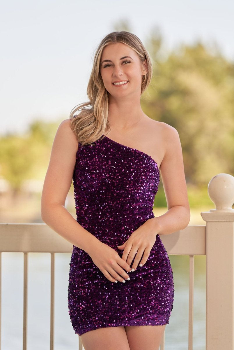 Linnea | Tight Sequins Black One Shoulder Homecoming Dress - KissProm