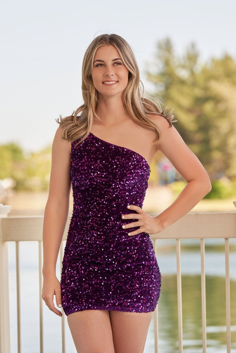 Linnea | Tight Sequins Black One Shoulder Homecoming Dress - KissProm
