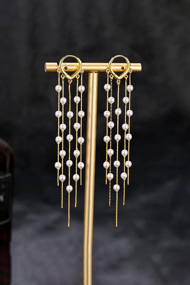 Long Pearl Tassel Earrings - KissProm