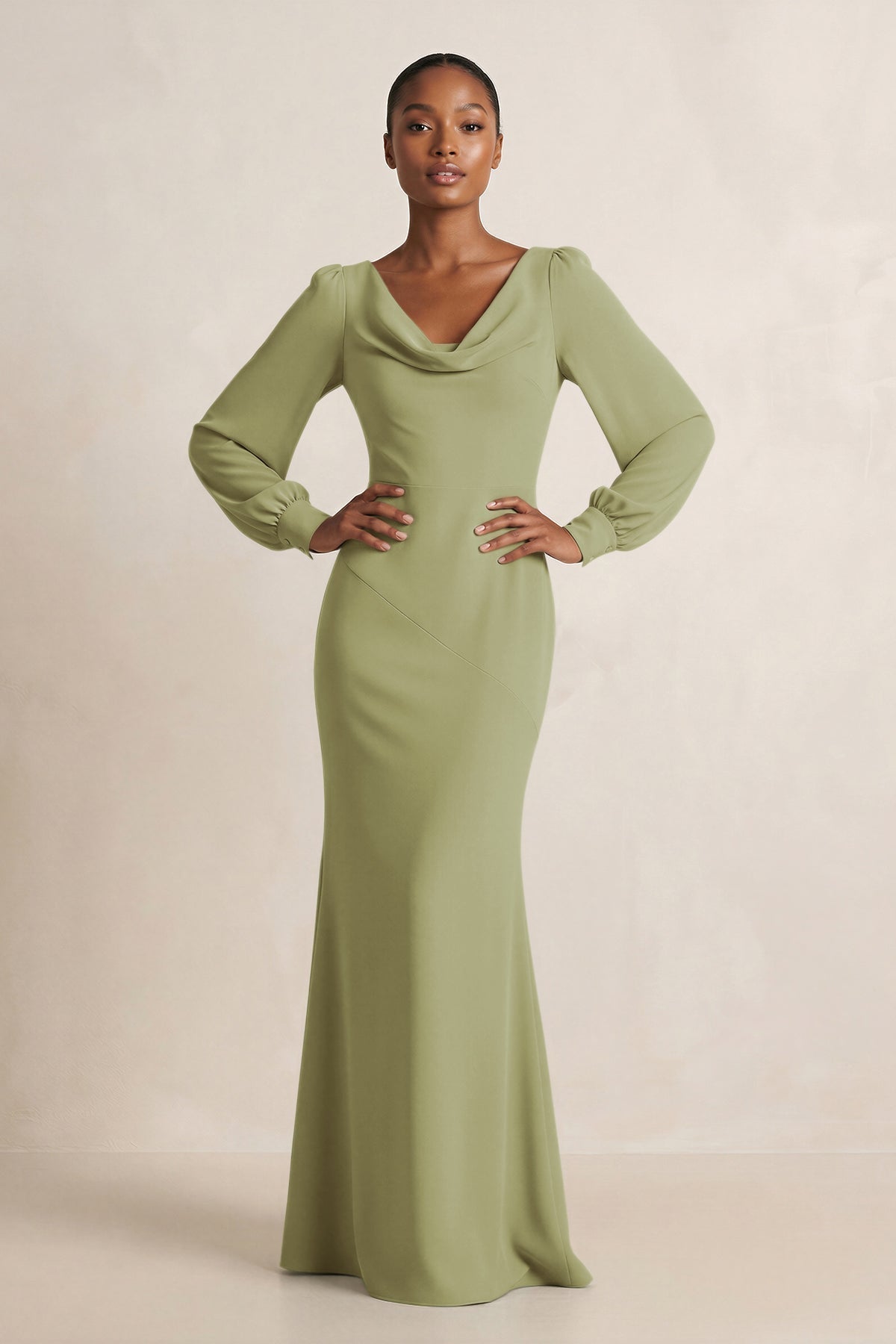 moss bridesmaid dresses KissProm Long Sleeve V-Neck Sheath Chiffon Dress in Green, Moss Green / 2 TOP 10 BEST Bridesmaid 05/08/26 Floor Length Size:31XL