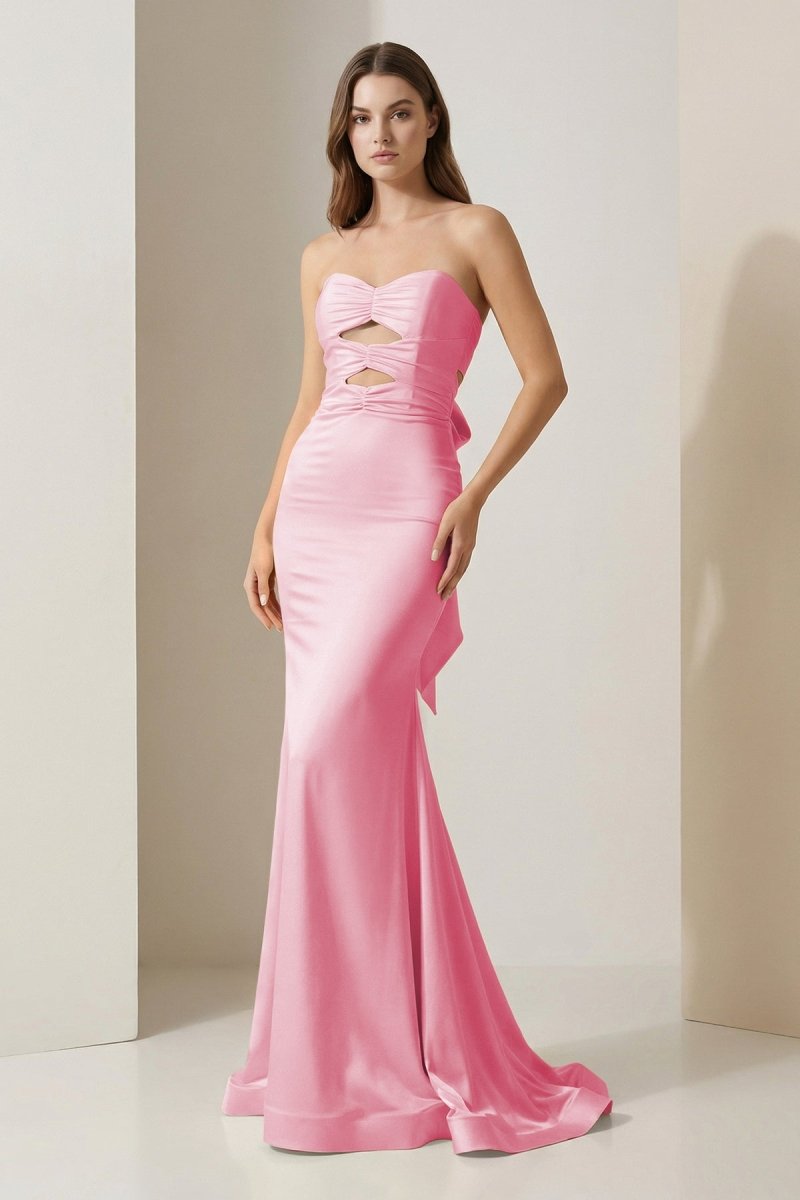 Lorisse | Yellow - Strapless Mermaid Satin Formal Prom Dresses With Cutout - KissProm
