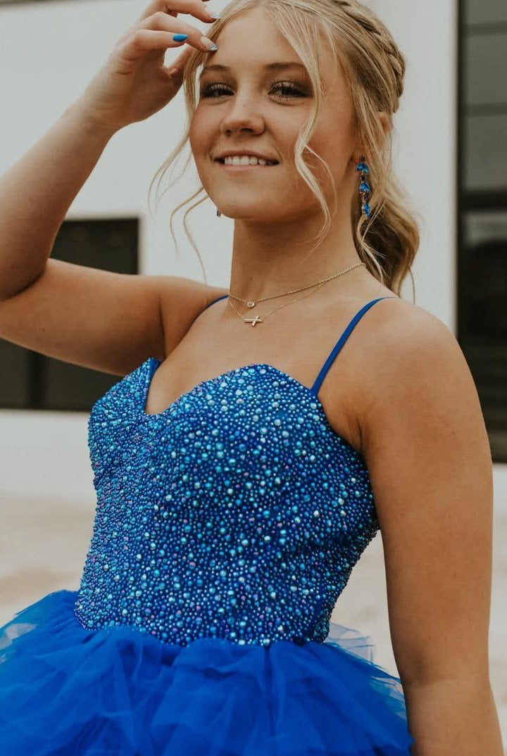 Lucely | Spaghetti Straps Sweetheart Layered Tulle Formal Prom Dress with Slit - KissProm