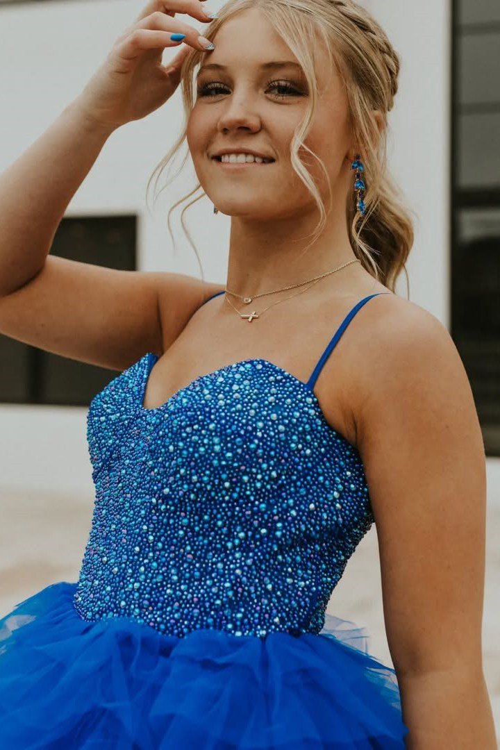 Lucely | Spaghetti Straps Sweetheart Layered Tulle Formal Prom Dress with Slit - KissProm