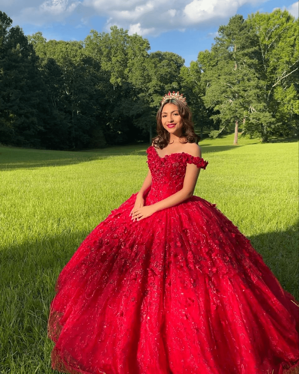 Ball Gown Lace Off the Shoulder Red Quinceanera Dress