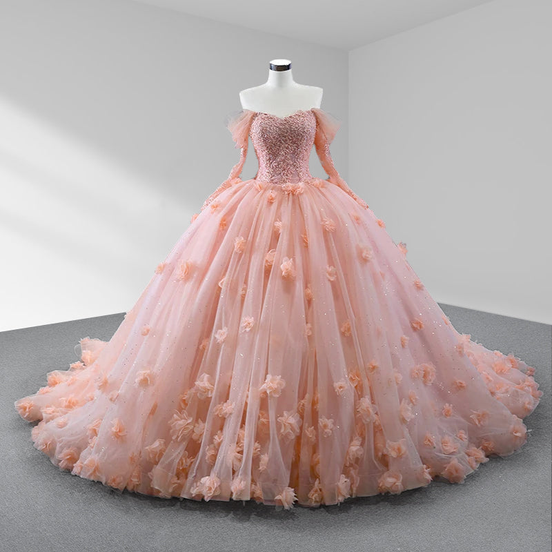 Blush Ball Gown Long Sleeves Sweetheart Quinceanera Dresses