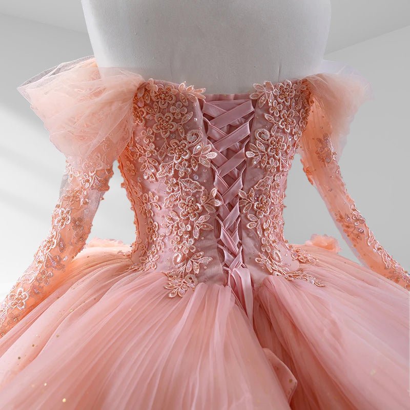 Blush Ball Gown Long Sleeves Off The Shoulder Quinceanera Dresses