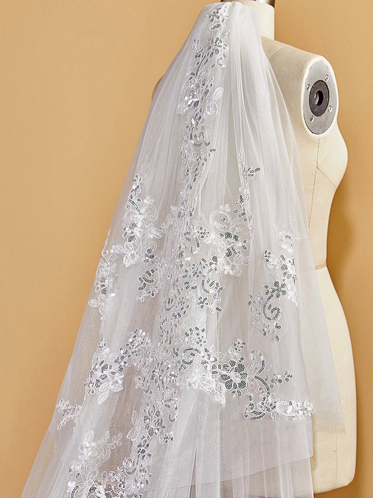 Luxury Sequins Lace Cathedral Train Veil Bridal Veil Wedding Veil - KissProm