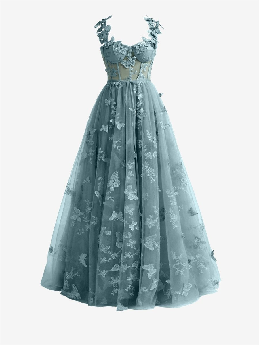 navy blue dress for baby girl Dusty Blue Plunging Charmeuse Floor Length A-Line Bridesmaid Prom Dress main image 1