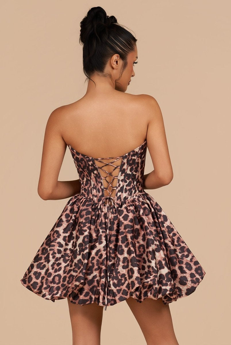 Lysithea | Leopard - A Line Sweetheart Corset Short Homecoming Dress With Appliques - KissProm