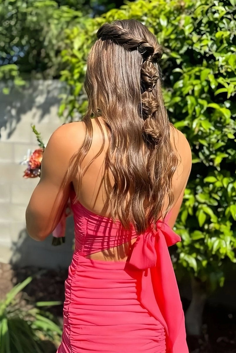 Maevira | Hot Pink - Strapless Bodycon Spandex Ruffles Short Homecoming Dresses