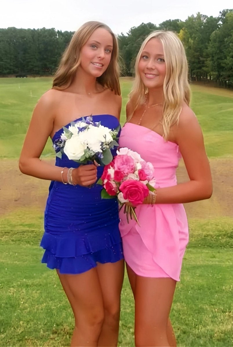 Maevira | Royal Blue - Strapless Bodycon Spandex Ruffles Short Homecoming Dresses