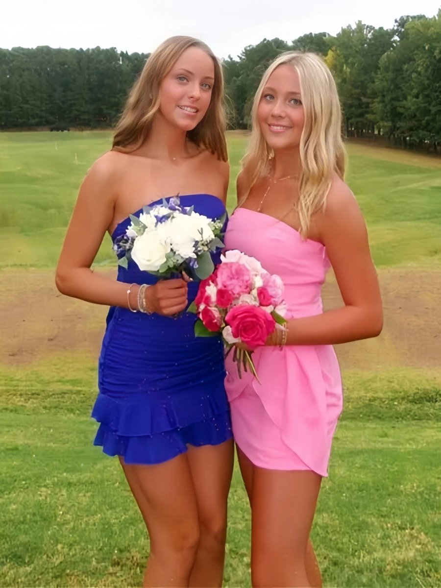 Maevira | Royal Blue - Strapless Bodycon Spandex Ruffles Short Homecoming Dresses