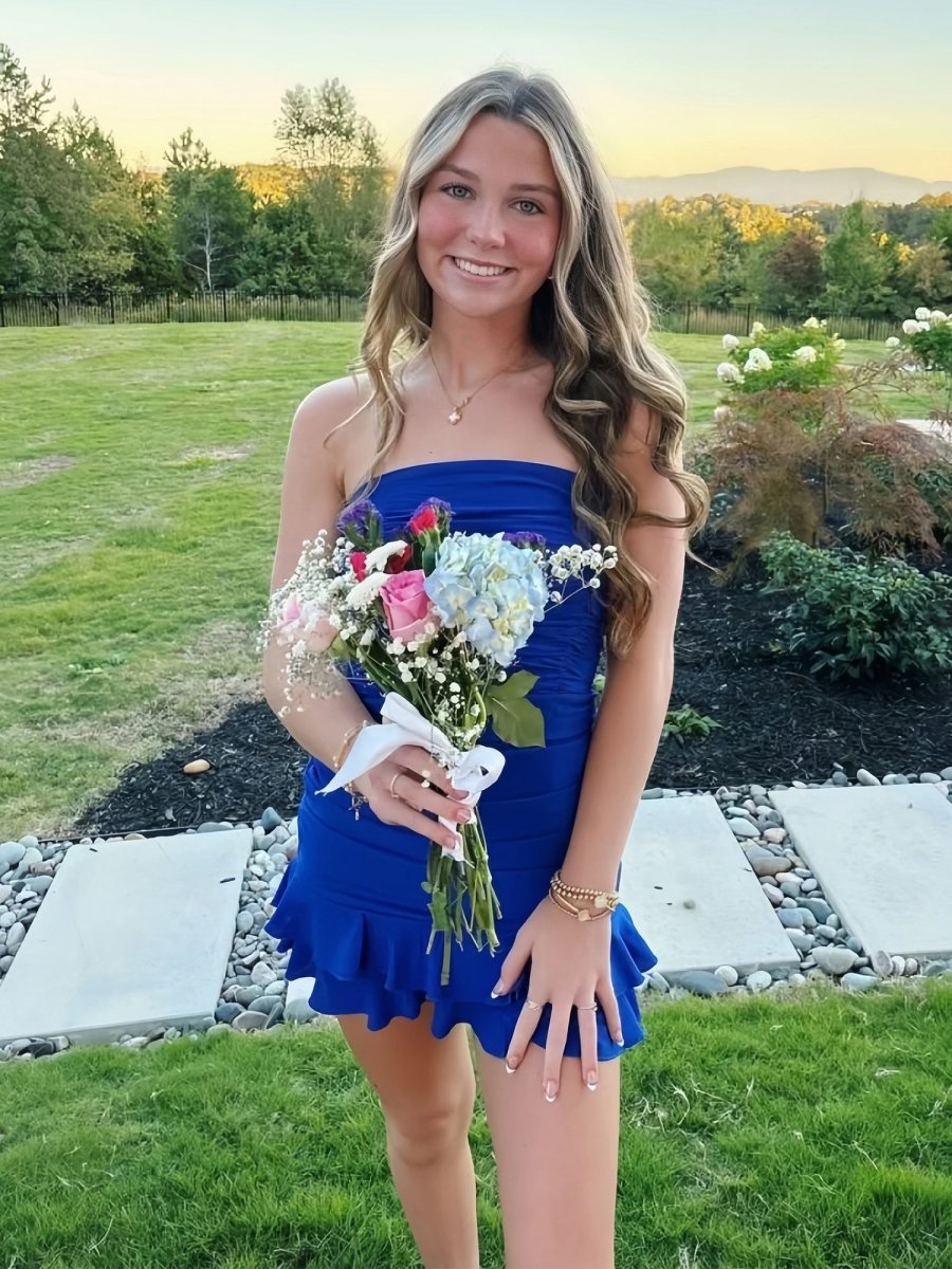 Maevira | Royal Blue - Strapless Bodycon Spandex Ruffles Short Homecoming Dresses