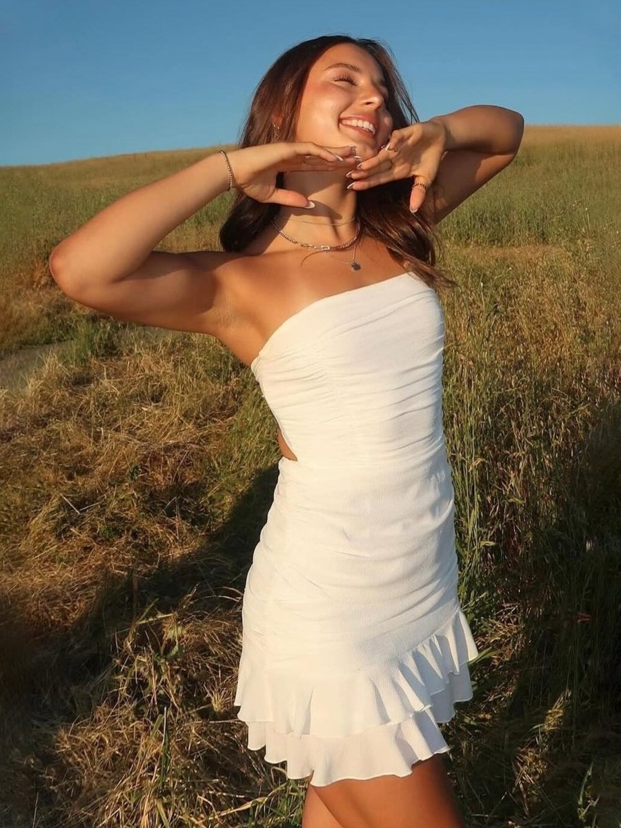 Maevira | White - Strapless Bodycon Spandex Ruffles Short Homecoming Dresses