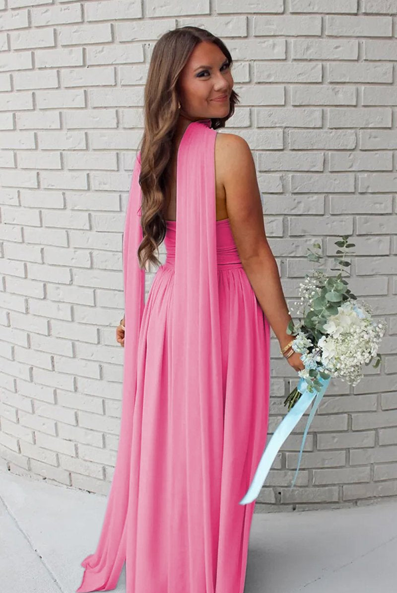 Mallory | Sky Blue - Strapless Chiffon Pleated A Line Long Prom Dresses With Scarf - KissProm