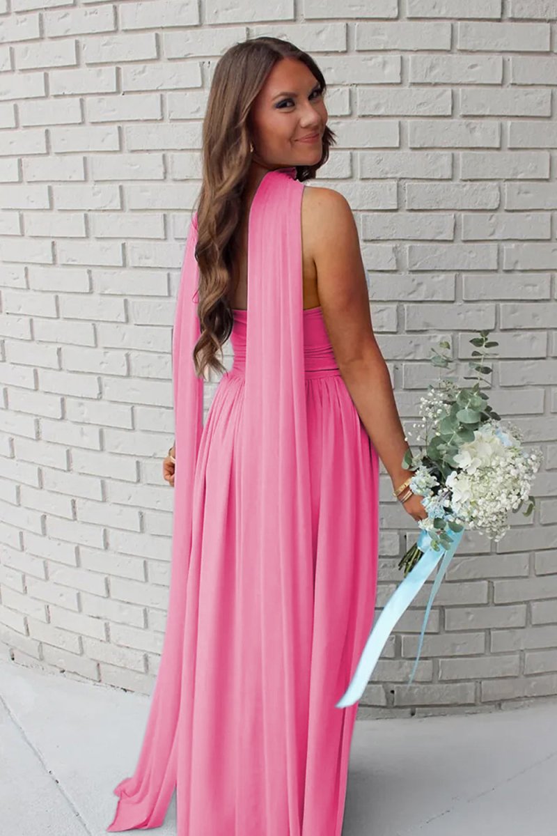 Mallory | Sky Blue - Strapless Chiffon Pleated A Line Long Prom Dresses With Scarf - KissProm
