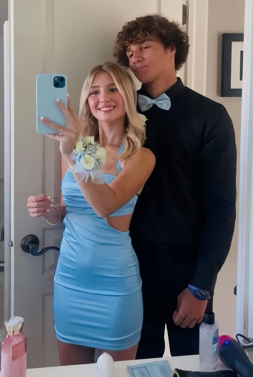 Mariangel | Sky Blue - Straps Cutout Tight Short Homecoming Dress