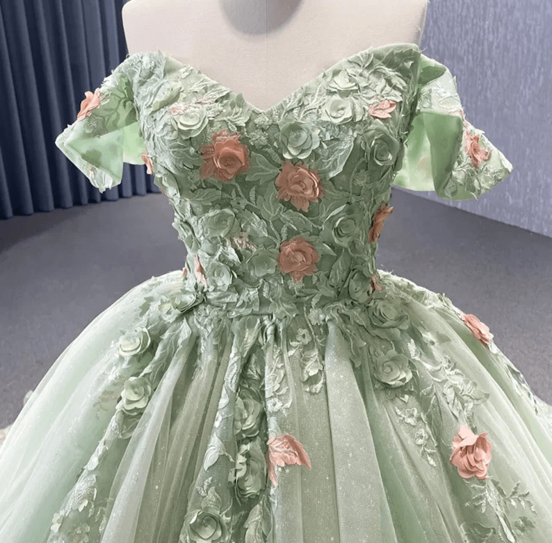 Light Green Off The Shoulder Lace Up Back Ball Gown Quinceanera Dress