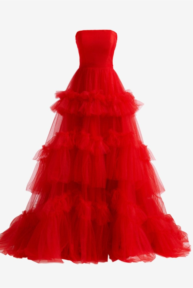 Matilda |A-Line Strapless Ruffled Tulle Prom Dress