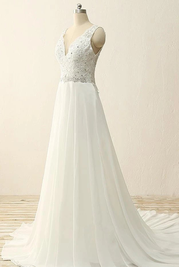 Maxi V-Neck Beading Chiffon Lace Satin Dress