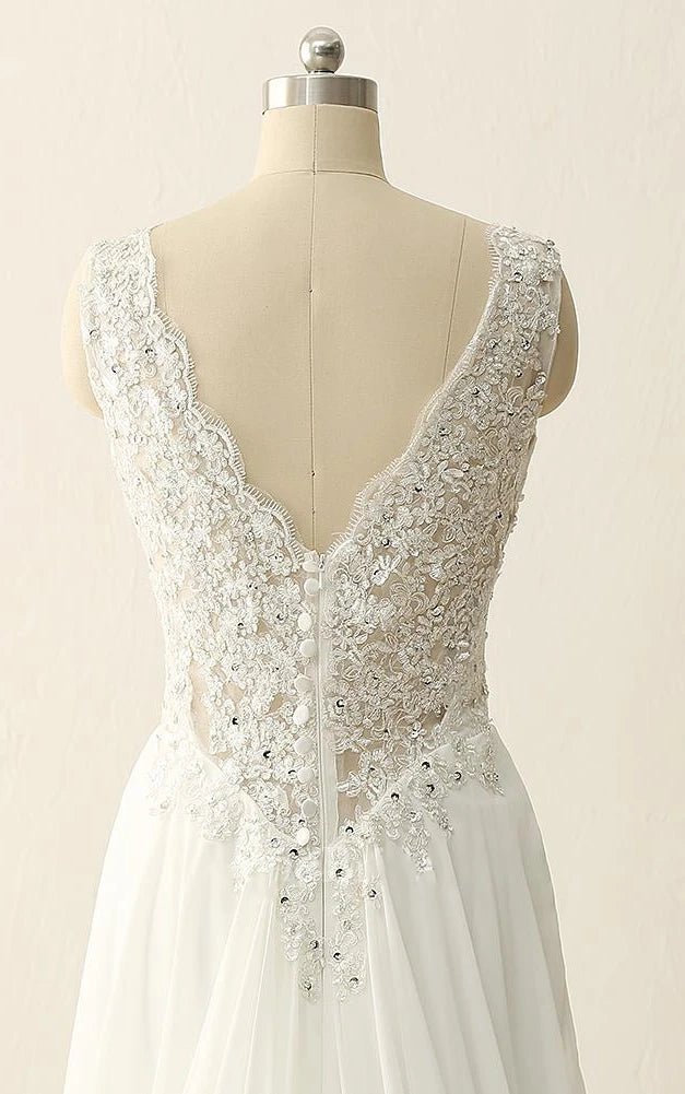 Maxi V-Neck Beading Chiffon Lace Satin Dress