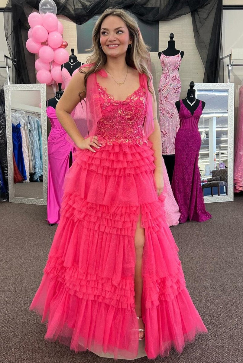 Maylie | Sky Blue Sequines A - line Tulle Prom Dress With Appliques - KissProm