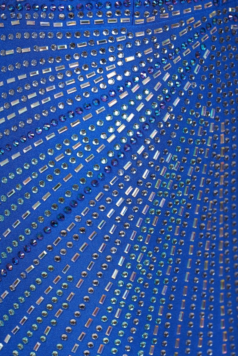 Meela | Royal Blue - Halter Satin Beaded Mermaid Backless Formal Prom Dresses With Slit - KissProm