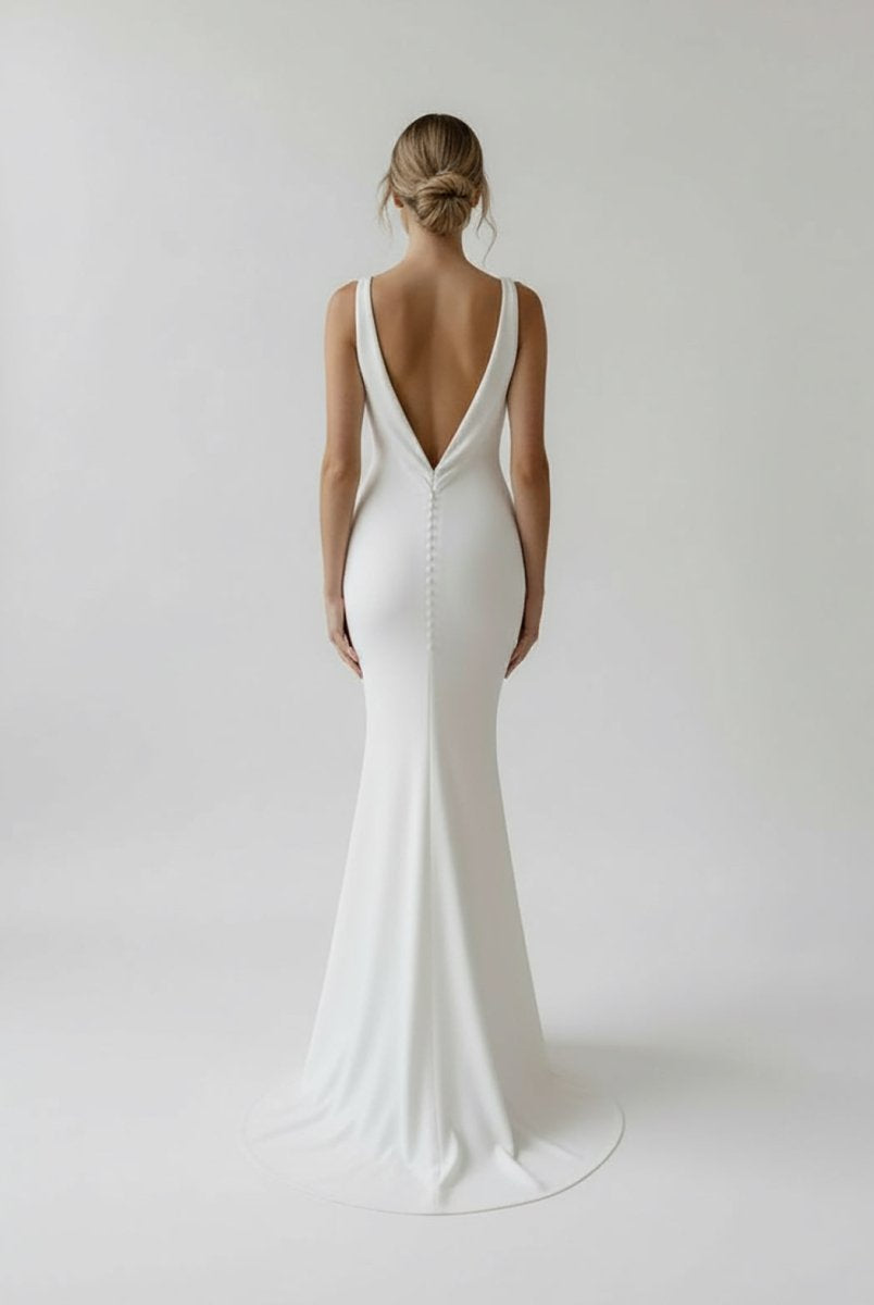 Jaylynn | Mermaid Deep V - Neck Backless White Wedding Dress - KissProm