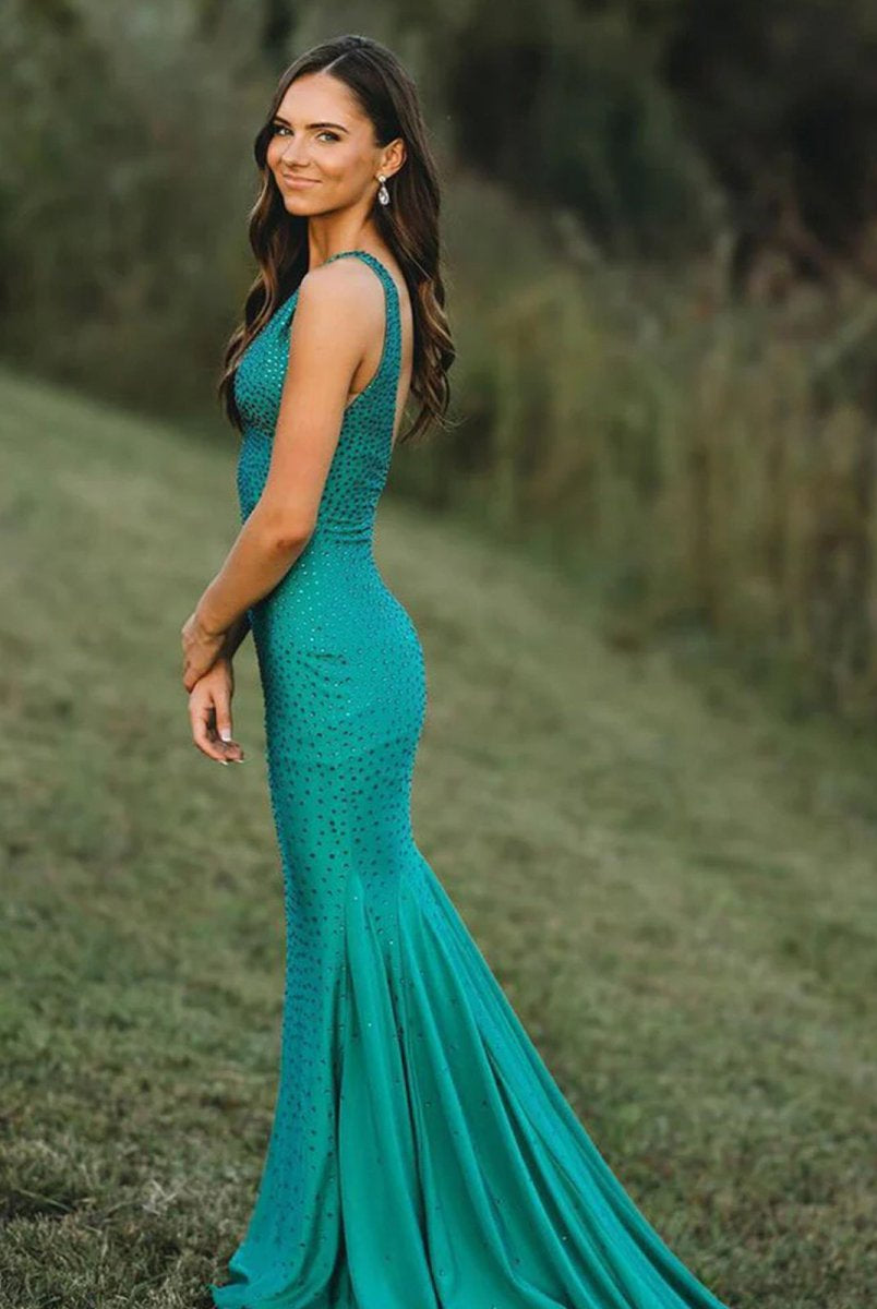 Molly | Mermaid Deep V-Neck Beaded Satin Long Prom Dress