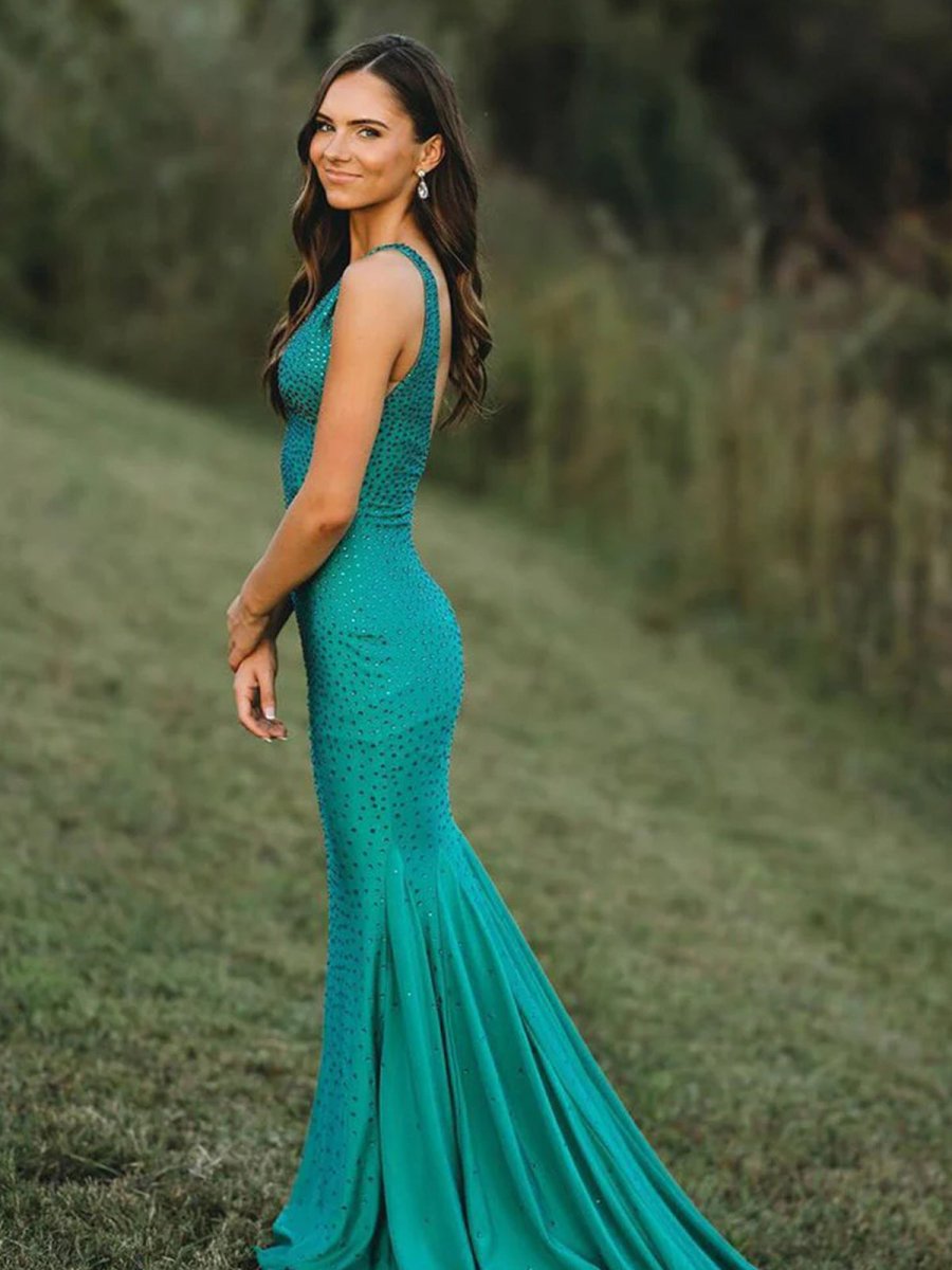 Molly | Mermaid Deep V-Neck Beaded Satin Long Prom Dress