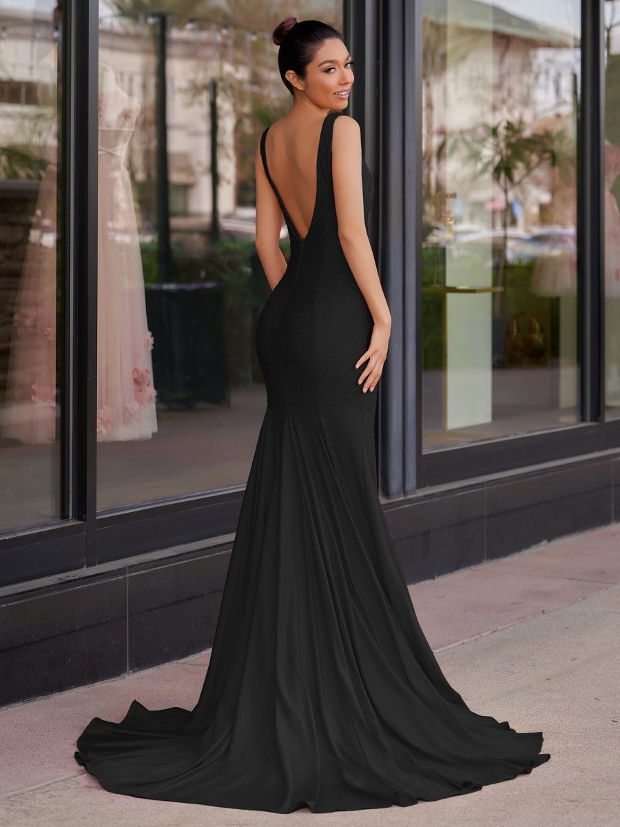 Molly | Mermaid Deep V-Neck Beaded Satin Long Prom Dress