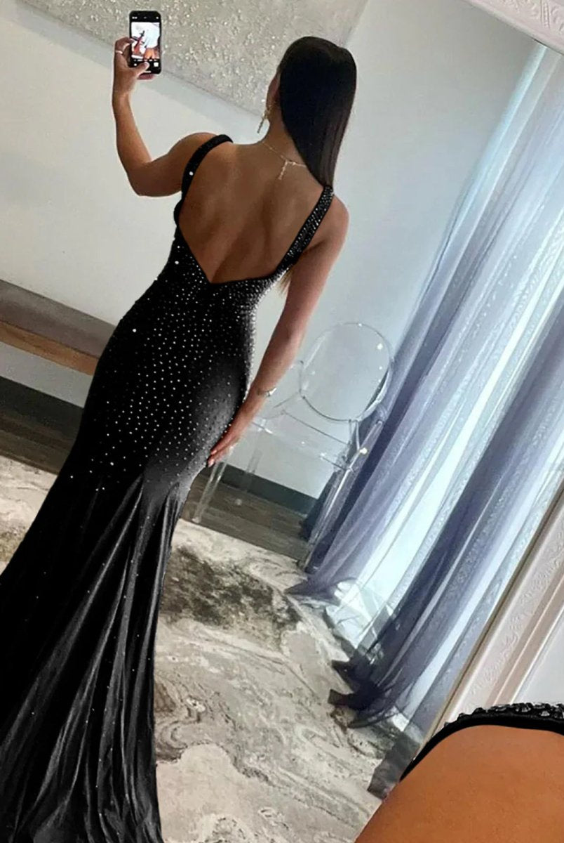 Molly | Mermaid Deep V-Neck Beaded Satin Long Prom Dress