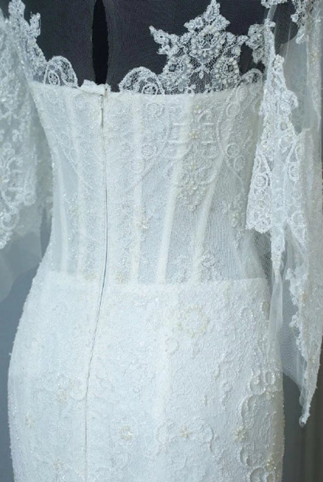 Mermaid Sweep-Train Half Sleeve Bell Zipper Keyhole Lace Dress