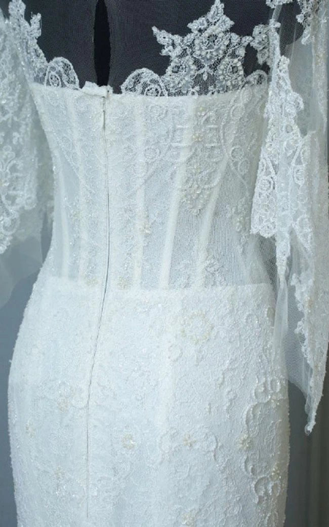 Mermaid Sweep-Train Half Sleeve Bell Zipper Keyhole Lace Dress